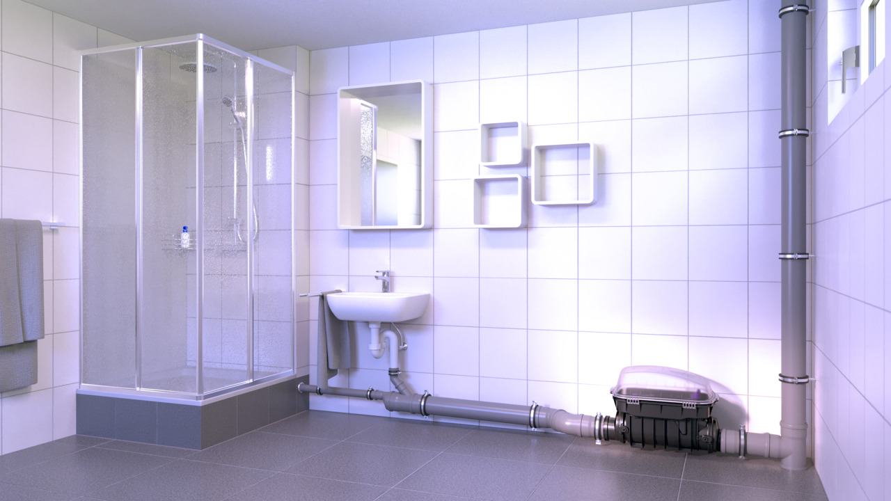 Installation example for the Staufix SWA backwater valve for installation in an exposed wastewater pipe.