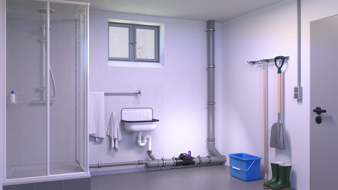 Staufix backwater valve for installation in an exposed pipe.