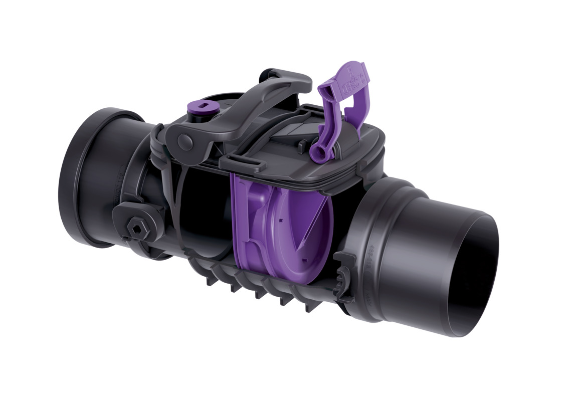 Staufix backwater valve with one flap for exposed drainage pipes. Staufix backwater valve with one flap for exposed drainage pipes.