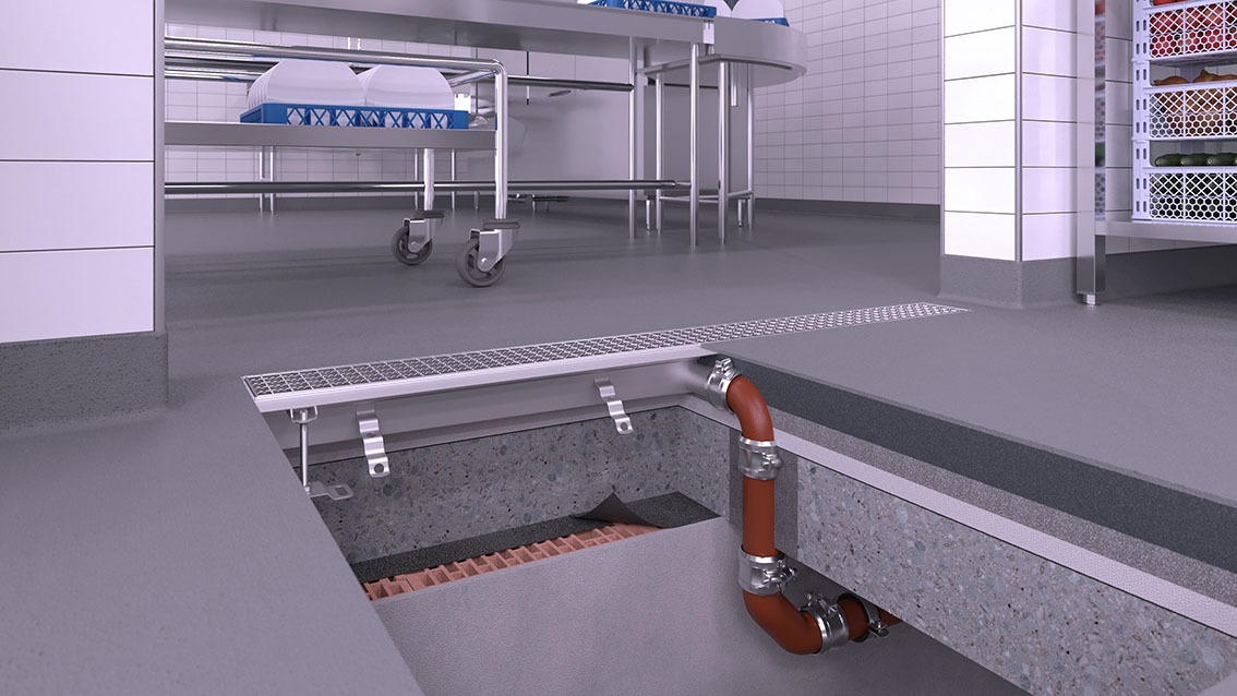 Door and renovation channel with a horizontal outlet