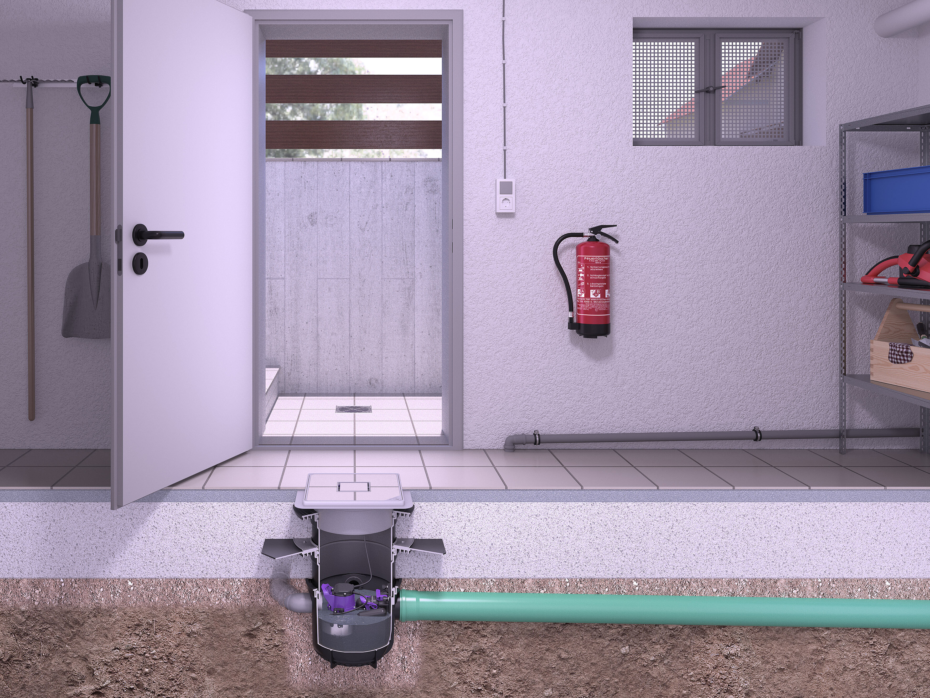 Installation diagram for the Pumpfix S Underfloor in the basement Installation diagram for the Pumpfix S Underfloor in the basement