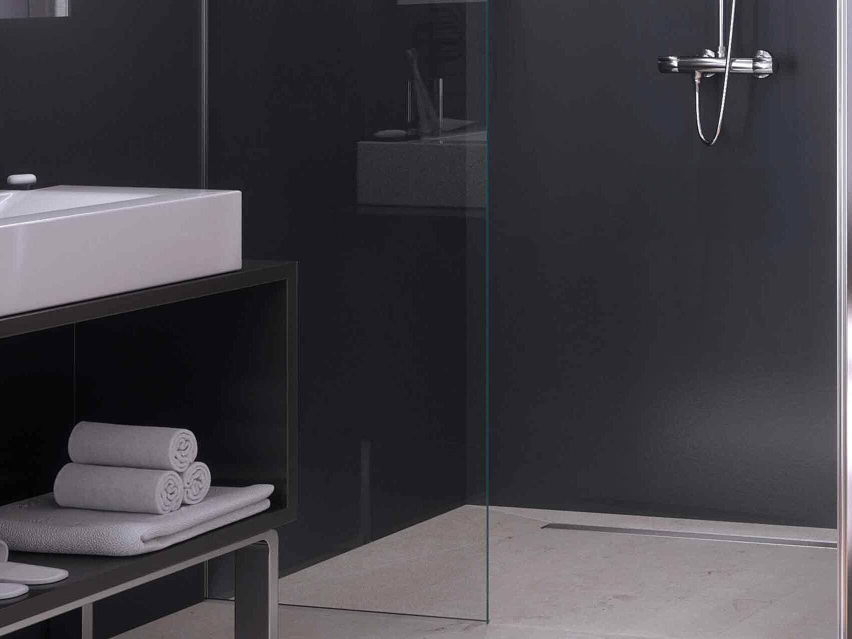 Installation diagram for the Linearis Compact shower channel, 750 mm long Installation diagram for the Linearis Compact shower channel, 750 mm long