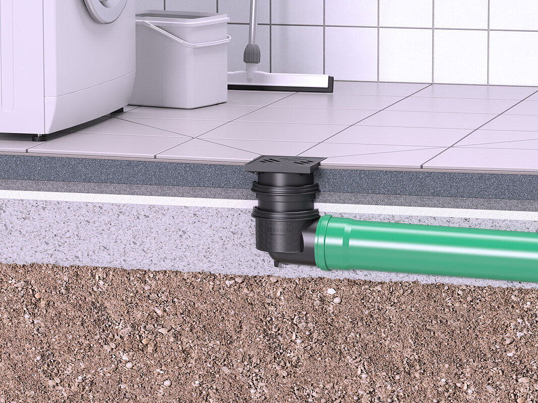 Practicus basement drain for floor slab installation, with a horizontal outlet Practicus basement drain for floor slab installation, with a horizontal outlet