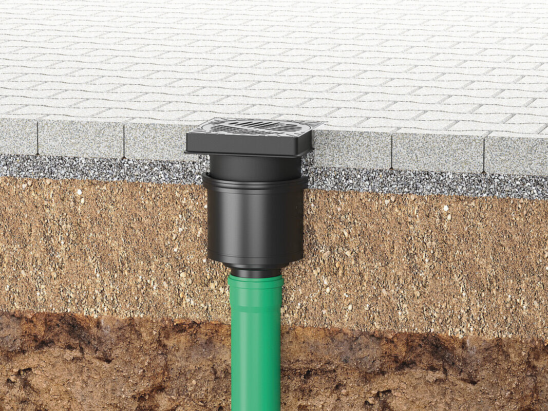 Installation diagram for the Ecoguss 200 yard drain with a vertical outlet Installation diagram for the Ecoguss 200 yard drain with a vertical outlet