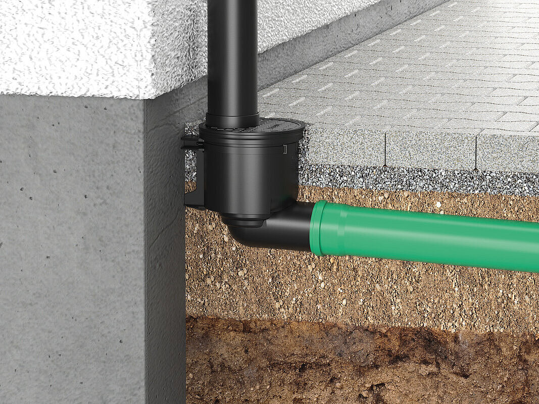 Installation diagram for the gutter drain with a horizontal outlet Installation diagram for the gutter drain with a horizontal outlet