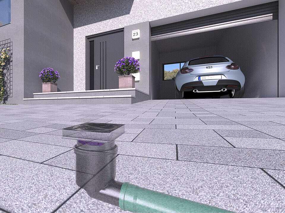Installation diagram for the Ecoguss 200 yard drain with a horizontal outlet Installation diagram for the Ecoguss 200 yard drain with a horizontal outlet