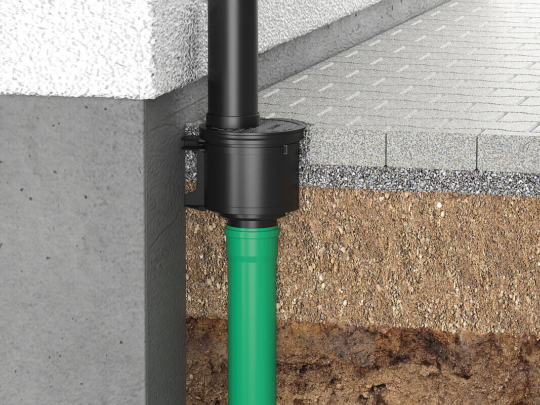 Installation diagram for the gutter drain with a vertical outlet Installation diagram for the gutter drain with a vertical outlet