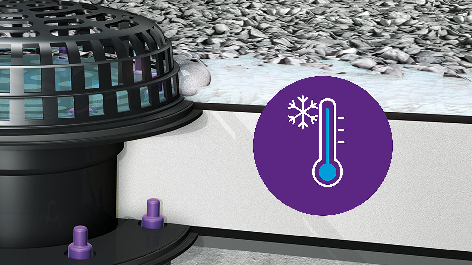 Heating possible in the Ecoguss roof drain for flat roof surfaces Heating possible in the Ecoguss roof drain for flat roof surfaces