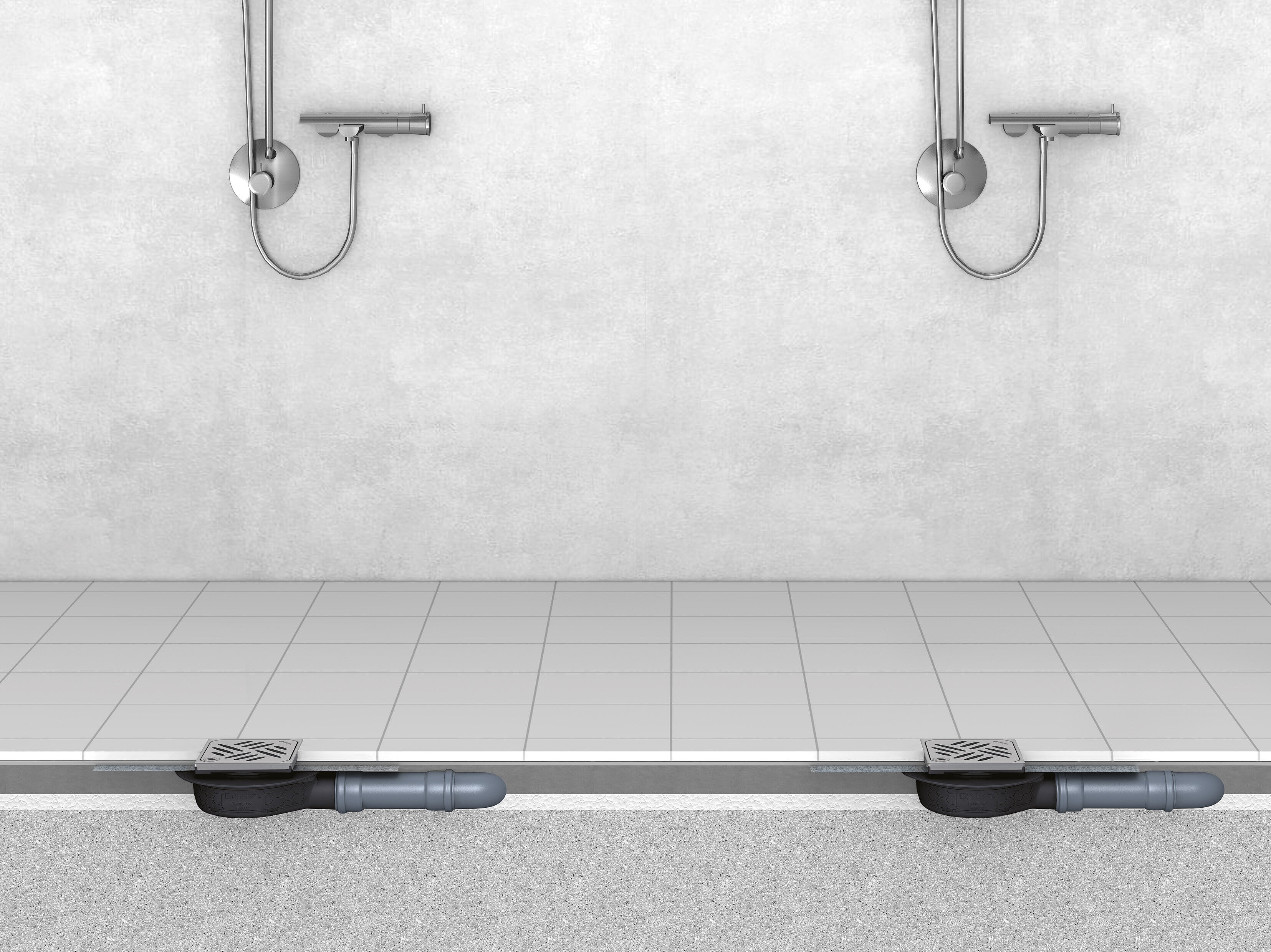 Installation diagram for the Ultraflat bathroom drain with a Kessel design cover and Lock & Lift locking system Installation diagram for the Ultraflat bathroom drain with a Kessel design cover and Lock & Lift locking system
