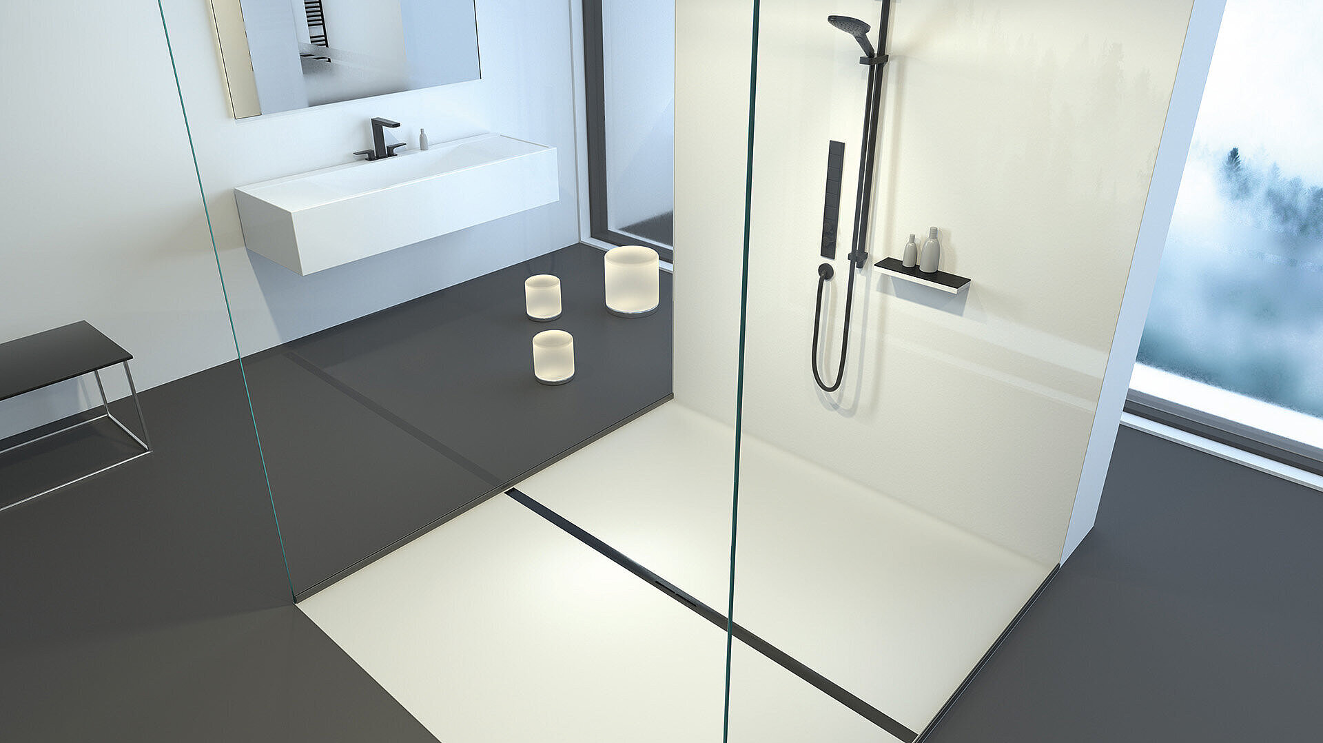 Installation diagram for the Linearis Infinity shower channel Installation diagram for the Linearis Infinity shower channel