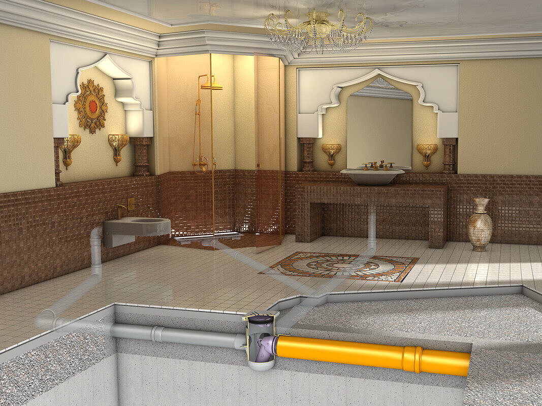 Installation diagram for the Floordrain bathroom drain for the Middle East Installation diagram for the Floordrain bathroom drain for the Middle East