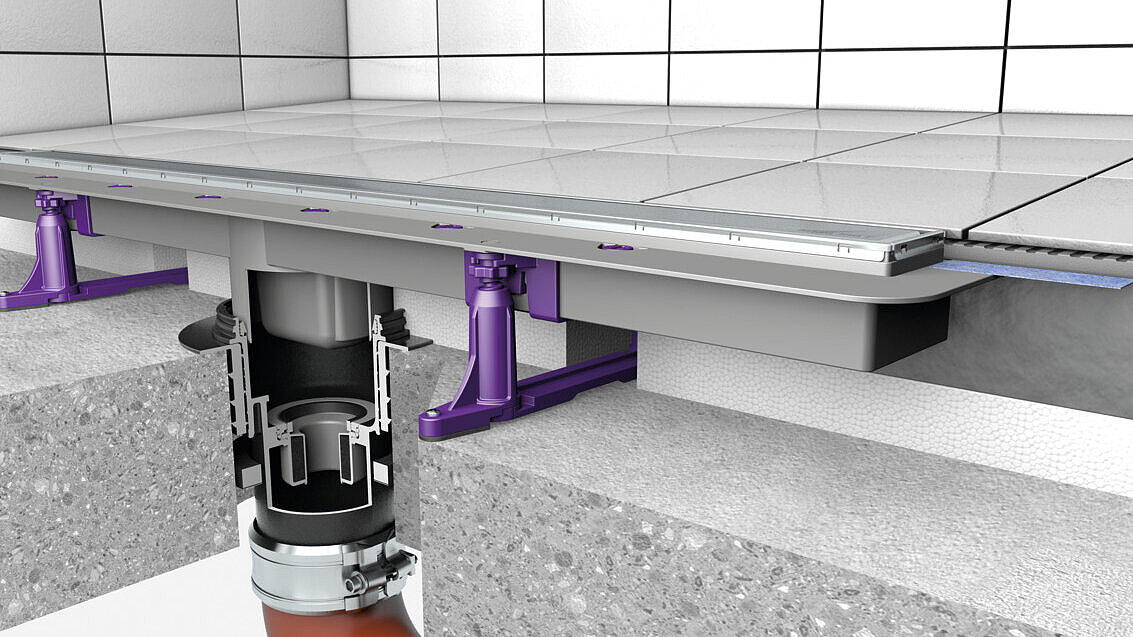 The Ecoguss floor drain can also be combined with a shower channel attachment and fire protection fire kit.