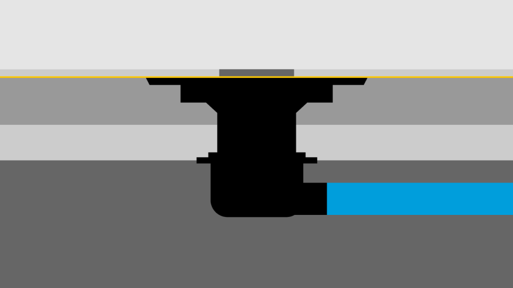 Waterproofing layer for drains in composite structures Waterproofing layer for drains in composite structures