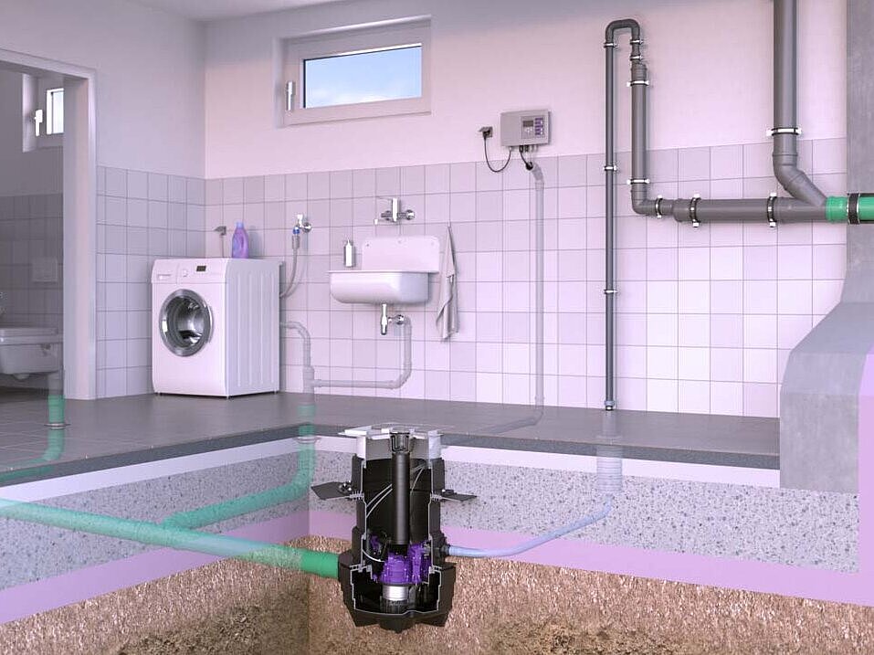 Aqualift F Compact, zemin döşemesine kurulum için montaj şeması