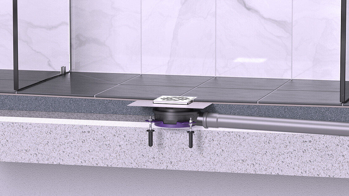 Installation diagram of the Ultraflat bathroom drain with composite seal  Installation diagram of the Ultraflat bathroom drain with a composite seal